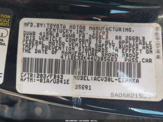 Aukcja sprzedaży 2004 Toyota Camry Le, vin: 4T1BE32K44U305683, numer aukcji: 44861601