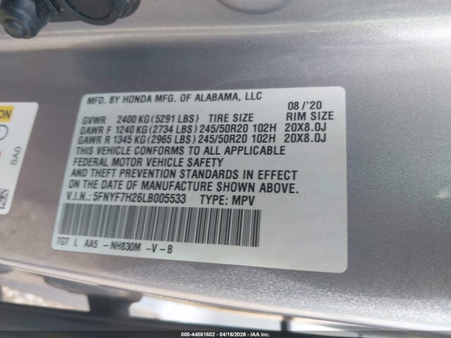 Продажа на аукционе авто 2020 Honda Passport 2wd Sport, vin: 5FNYF7H26LB005533, номер лота: 44861602