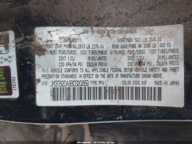 Продаж на аукціоні авто 2011 Mazda Cx-9 Grand Touring, vin: JM3TB2DA8B0320859, номер лоту: 44861607