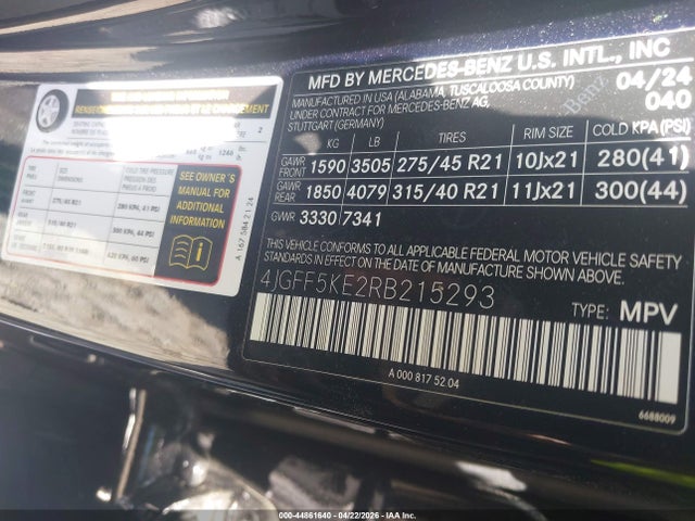 44861640 :رقم المزاد ، 4JGFF5KE2RB215293 vin ، 2024 Mercedes-benz Gls 450 4matic مزاد بيع