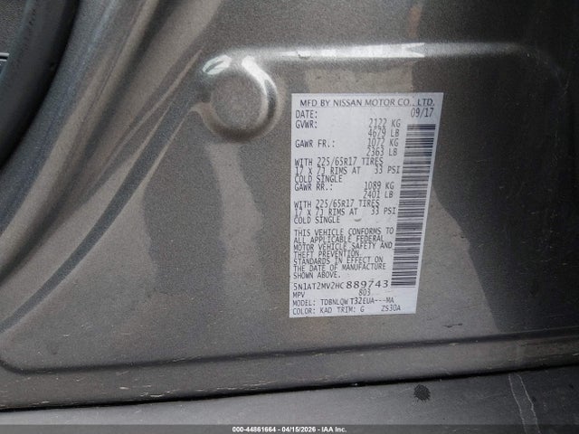 Aukcja sprzedaży 2017 Nissan Rogue Sv, vin: 5N1AT2MV2HC889743, numer aukcji: 44861664