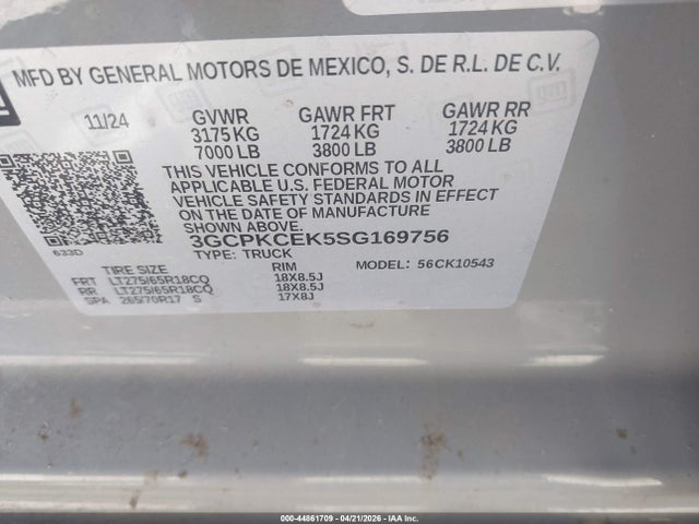 Продаж на аукціоні авто 2025 Chevrolet Silverado 1500 4wd  Short Bed Custom Trail Boss, vin: 3GCPKCEK5SG169756, номер лоту: 44861709
