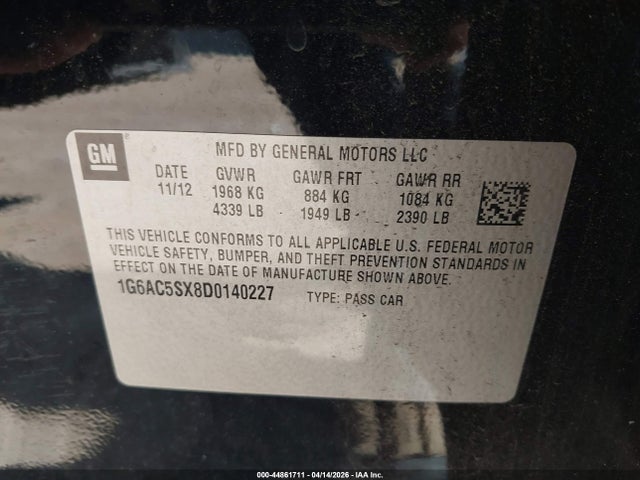 2013 Cadillac Ats Performance მანქანა იყიდება აუქციონზე, vin: 1G6AC5SX8D0140227, აუქციონის ნომერი: 44861711