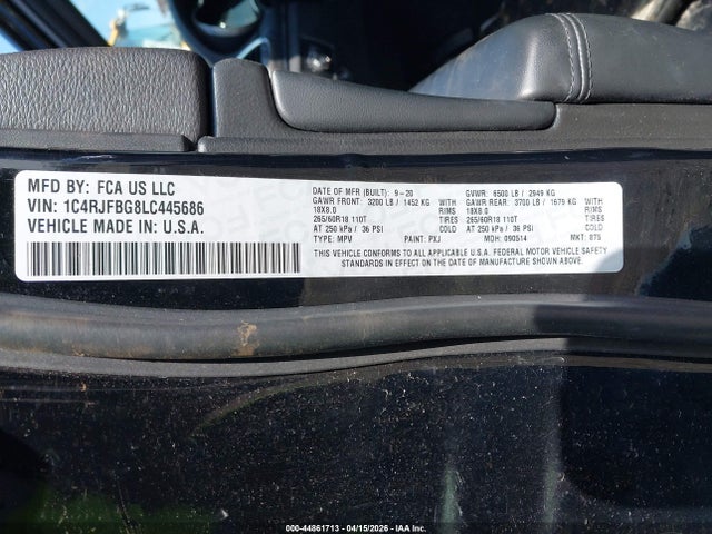 Aukcja sprzedaży 2020 Jeep Grand Cherokee Limited 4x4, vin: 1C4RJFBG8LC445686, numer aukcji: 44861713