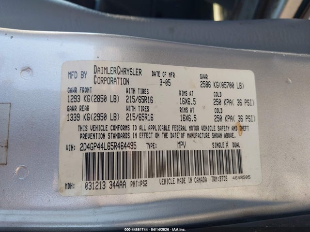 Продажа на аукционе авто 2005 Dodge Grand Caravan Sxt, vin: 2D4GP44L65R464495, номер лота: 44861744
