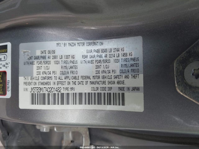 44861745 :رقم المزاد ، JM3TB3MV7A0201482 vin ، 2010 Mazda Cx-9 Grand Touring مزاد بيع