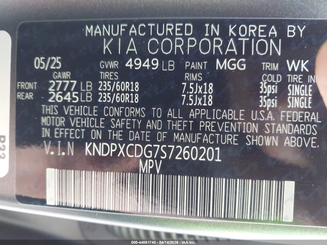 2025 Kia Sportage Hybrid Sx-prestige მანქანა იყიდება აუქციონზე, vin: KNDPXCDG7S7260201, აუქციონის ნომერი: 44861748