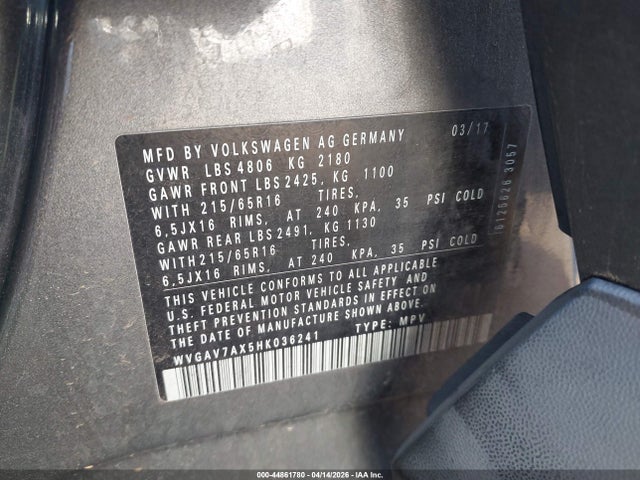 WVGAV7AX5HK036241 Volkswagen Tiguan 2.0t/2.0t S