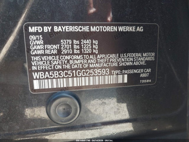 Aukcja sprzedaży 2016 Bmw 535i Xdrive, vin: WBA5B3C51GG253593, numer aukcji: 44861796