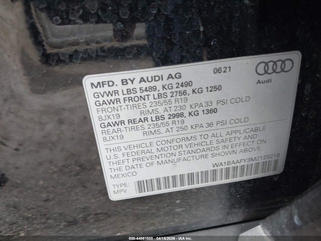 Продажа на аукционе авто 2021 Audi Q5 Premium Plus 45 Tfsi Quattro S Tronic, vin: WA1BAAFY3M2125216, номер лота: 44861800
