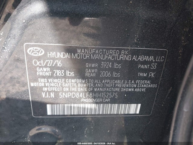 2017 Hyundai Elantra Se მანქანა იყიდება აუქციონზე, vin: 5NPD84LF8HH152575, აუქციონის ნომერი: 44861805