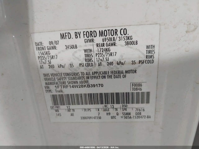 2008 FORD F-150 1FTRF14W28KB39170 Photo 8