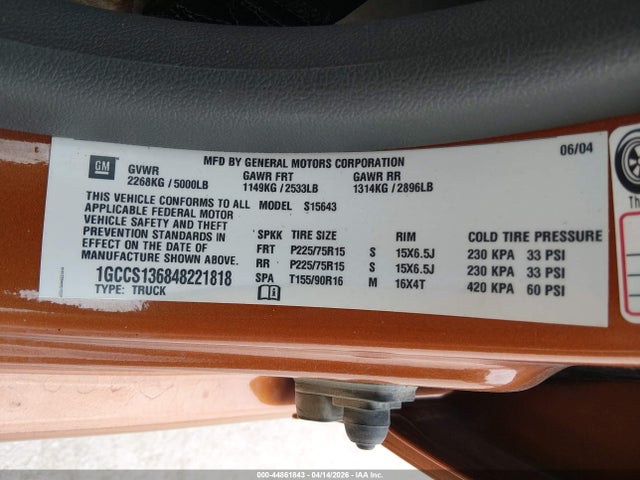 Aukcja sprzedaży 2004 Chevrolet Colorado Ls, vin: 1GCCS136848221818, numer aukcji: 44861843