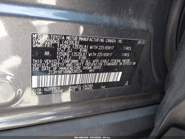 44861849 :رقم المزاد ، 2T3H1RFV6RW338034 vin ، 2024 Toyota Rav4 Le مزاد بيع