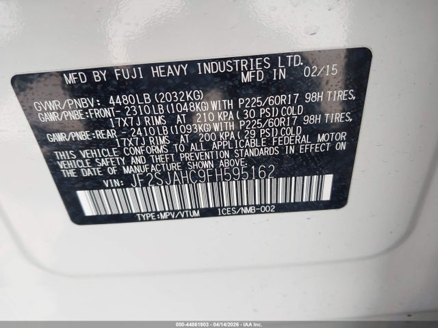 JF2SJAHC9FH595162 Subaru Forester 2.5i Limited