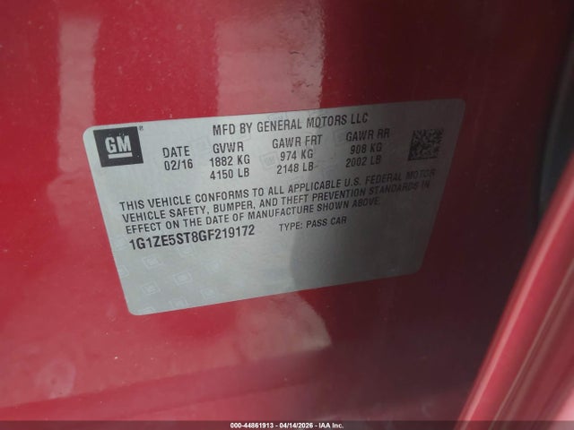 Продаж на аукціоні авто 2016 Chevrolet Malibu 1lt, vin: 1G1ZE5ST8GF219172, номер лоту: 44861913