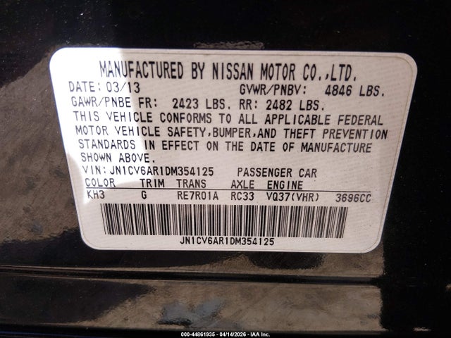 Aukcja sprzedaży 2013 Infiniti G37x, vin: JN1CV6AR1DM354125, numer aukcji: 44861935