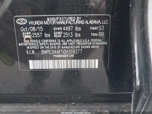 Продажа на аукционе авто 2016 Hyundai Sonata Limited, vin: 5NPE34AF1GH319377, номер лота: 44861939