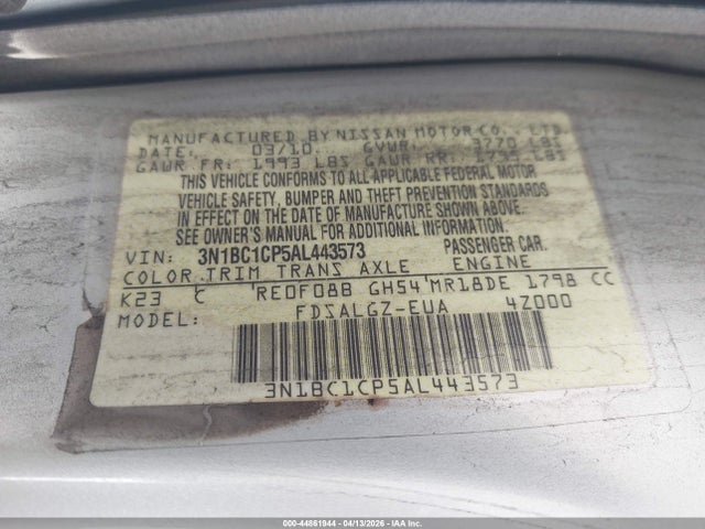 2010 NISSAN VERSA 3N1BC1CP5AL443573 Photo 8