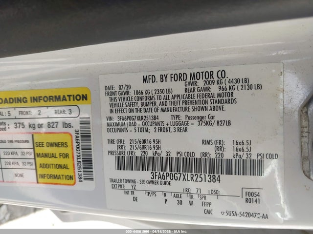 3FA6P0G7XLR251384 Ford FUSION S