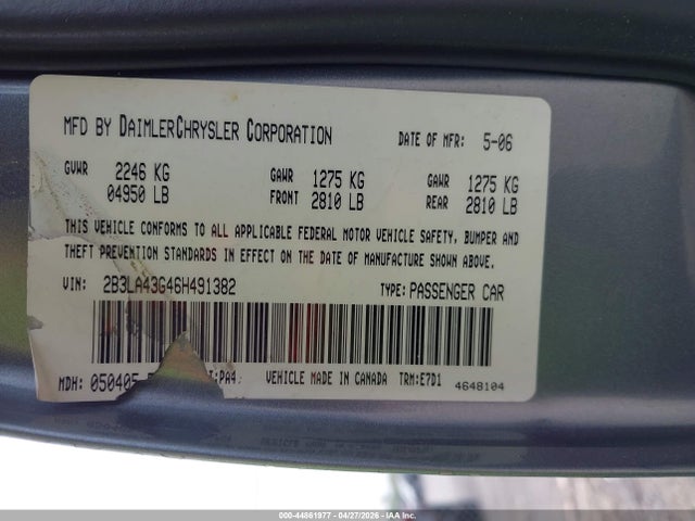 Продаж на аукціоні авто 2006 Dodge Charger, vin: 2B3LA43G46H491382, номер лоту: 44861977