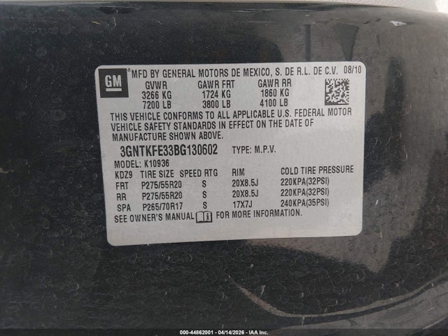 Продаж на аукціоні авто 2011 Chevrolet Avalanche 1500 Lt1, vin: 3GNTKFE33BG130602, номер лоту: 44862001