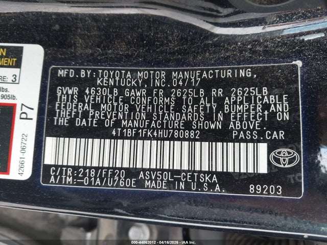 Toyota CAMRY SE 2017 4T1BF1FK4HU780882 Image 9