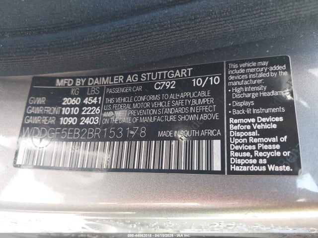 Aukcja sprzedaży 2011 Mercedes-benz C 300 Luxury/sport, vin: WDDGF5EB2BR153178, numer aukcji: 44862018