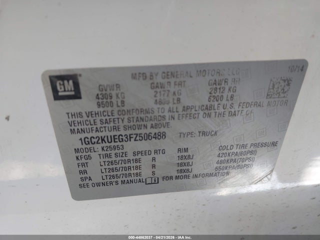 Продажа на аукционе авто 2015 Chevrolet Silverado 2500hd Wt, vin: 1GC2KUEG3FZ506488, номер лота: 44862037