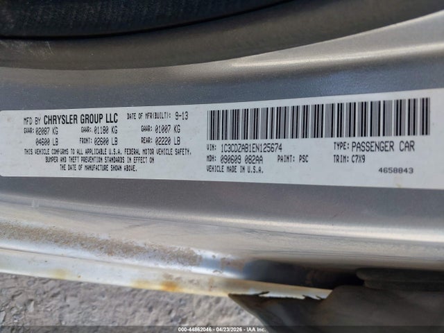Aukcja sprzedaży 2014 Dodge Avenger Se, vin: 1C3CDZAB1EN125674, numer aukcji: 44862046