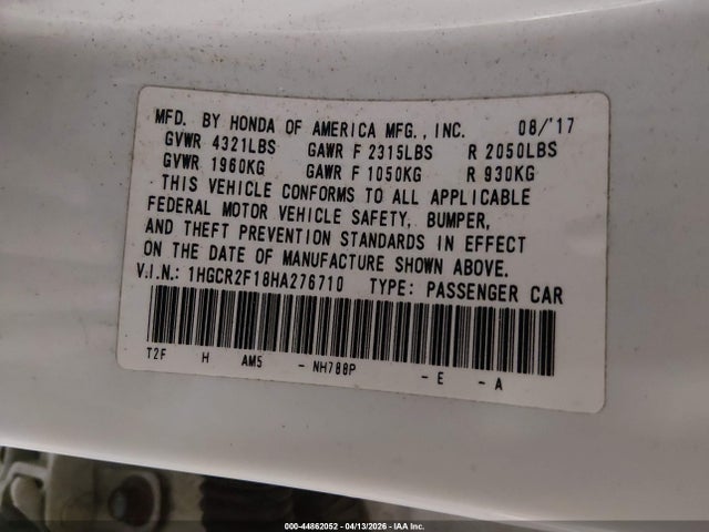 Продажа на аукционе авто 2017 Honda Accord Sport Se, vin: 1HGCR2F18HA276710, номер лота: 44862052