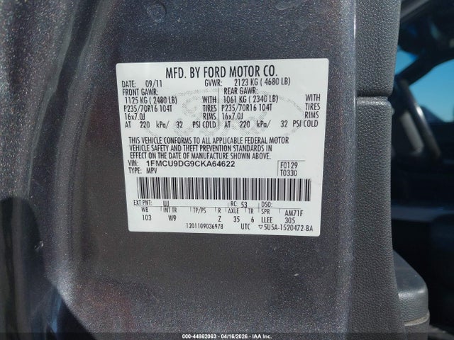 Aukcja sprzedaży 2012 Ford Escape Xlt, vin: 1FMCU9DG9CKA64622, numer aukcji: 44862063