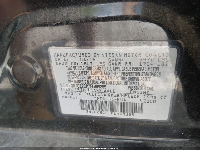 Nissan Versa Note S (sr)/s Plus/sl/sr/sv 2015 3N1CE2CP7FL409355 Image 9