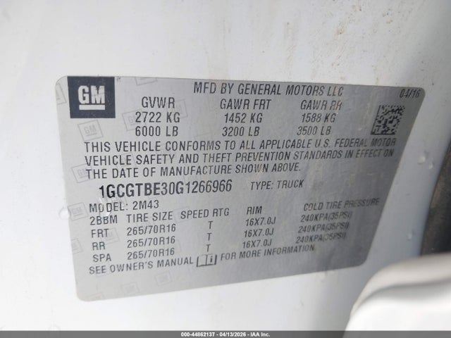 1GCGTBE30G1266966 Chevrolet Colorado Wt