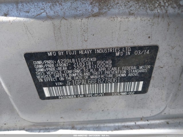Aukcja sprzedaży 2014 Subaru Impreza 2.0i Sport Premium, vin: JF1GPAL66E8278061, numer aukcji: 44862162