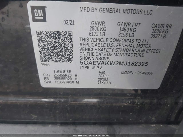 Продажа на аукционе авто 2021 Buick Enclave Awd Essence, vin: 5GAEVAKW2MJ182395, номер лота: 44862171