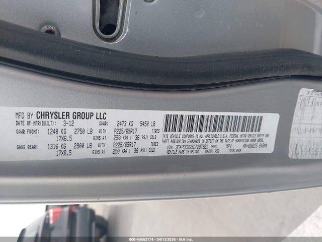 2012 Dodge Journey Sxt მანქანა იყიდება აუქციონზე, vin: 3C4PDCBG5CT297921, აუქციონის ნომერი: 44862174