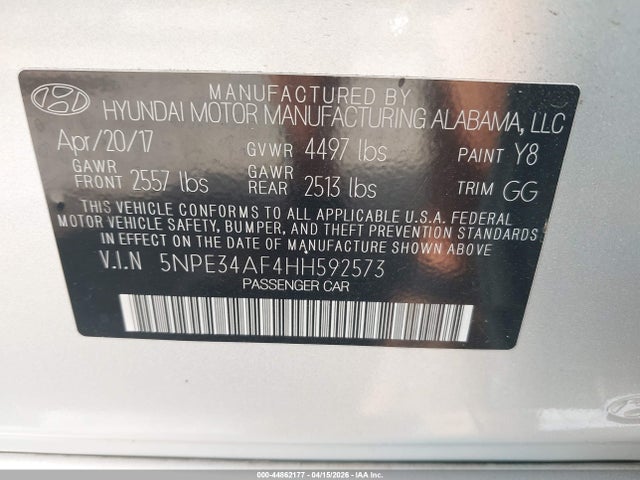 Aukcja sprzedaży 2017 Hyundai Sonata Sport, vin: 5NPE34AF4HH592573, numer aukcji: 44862177