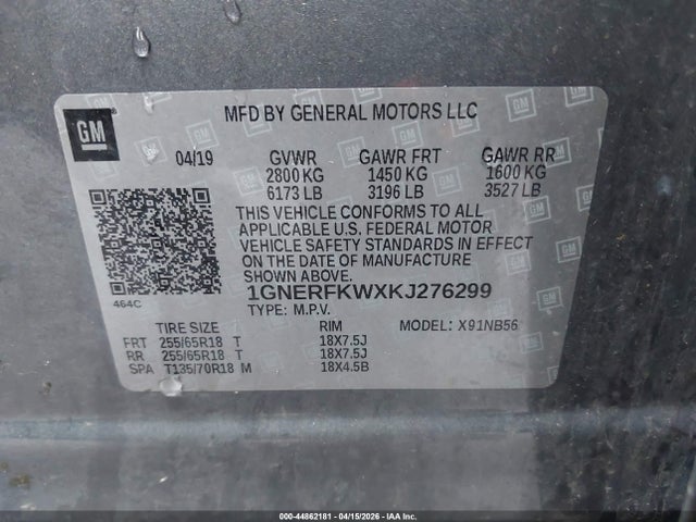 44862181 :رقم المزاد ، 1GNERFKWXKJ276299 vin ، 2019 Chevrolet Traverse Ls مزاد بيع
