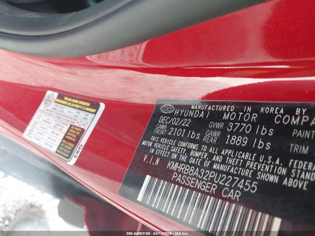 Продажа на аукционе авто 2023 Hyundai Venue Se, vin: KMHRB8A32PU227455, номер лота: 44862189