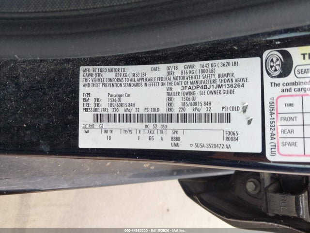 Продажа на аукционе авто 2018 Ford Fiesta Se, vin: 3FADP4BJ1JM136264, номер лота: 44862200
