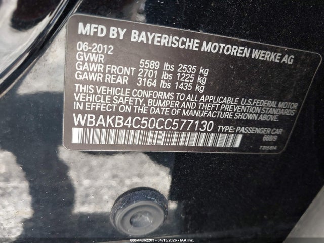 44862203 :رقم المزاد ، WBAKB4C50CC577130 vin ، 2012 Bmw 740li مزاد بيع