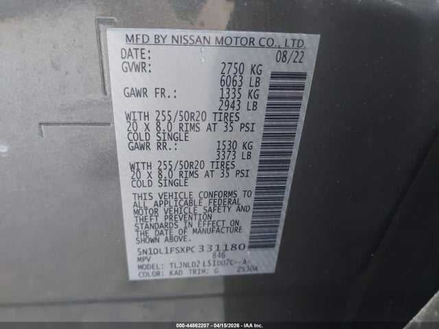 Продаж на аукціоні авто 2023 Infiniti Qx60 Luxe Awd, vin: 5N1DL1FSXPC331180, номер лоту: 44862207