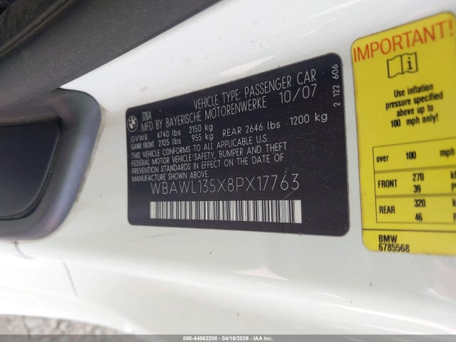Продажа на аукционе авто 2008 Bmw 328i, vin: WBAWL135X8PX17763, номер лота: 44862208