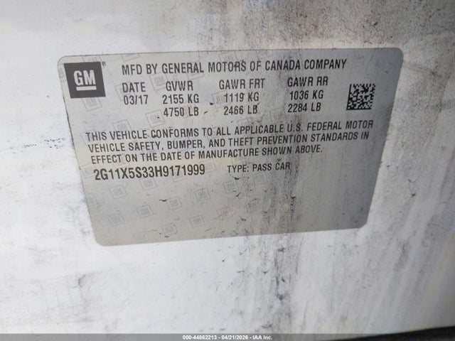 44862213 :رقم المزاد ، 2G11X5S33H9171999 vin ، 2017 Chevrolet Impala 1fl مزاد بيع