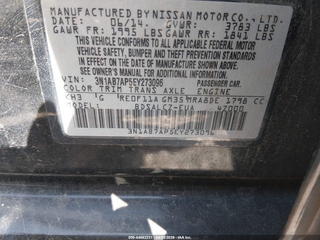Продаж на аукціоні авто 2014 Nissan Sentra S, vin: 3N1AB7AP5EY273096, номер лоту: 44862231