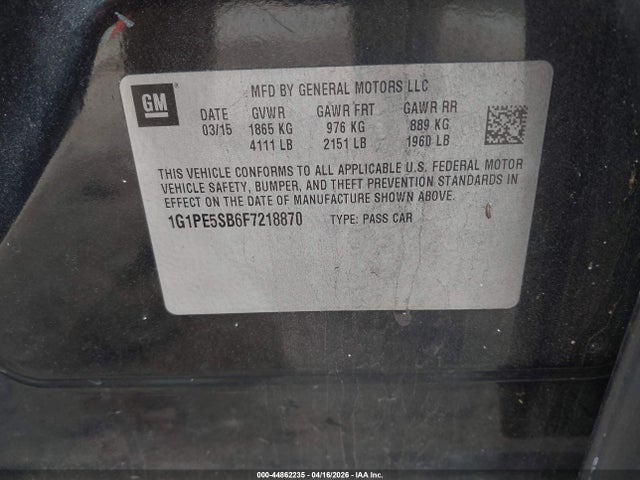 Продаж на аукціоні авто 2015 Chevrolet Cruze 2lt Auto, vin: 1G1PE5SB6F7218870, номер лоту: 44862235
