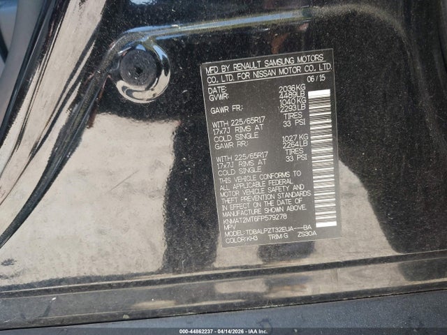 44862237 :رقم المزاد ، KNMAT2MT6FP579278 vin ، 2015 Nissan Rogue S مزاد بيع