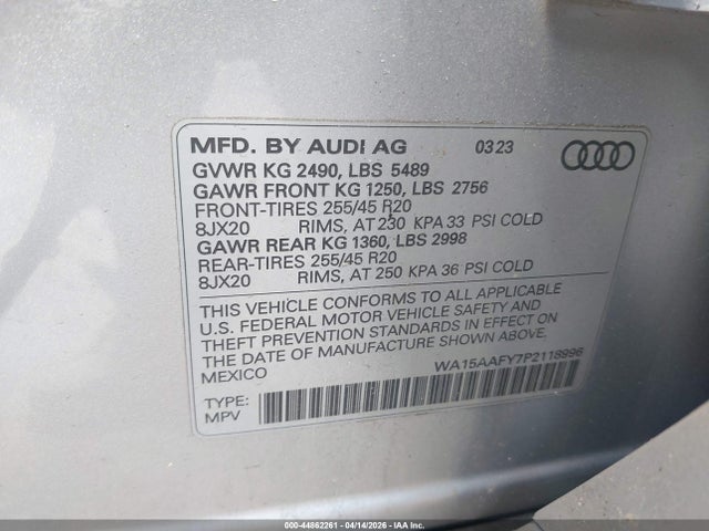 Продаж на аукціоні авто 2023 Audi Q5 Sportback Premium Plus 45 Tfsi S Line Quattro S Tronic, vin: WA15AAFY7P2118996, номер лоту: 44862261