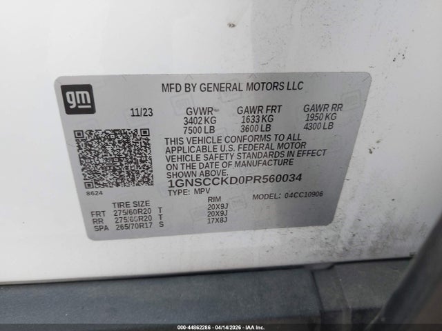 Продаж на аукціоні авто 2023 Chevrolet Suburban 2wd Lt, vin: 1GNSCCKD0PR560034, номер лоту: 44862286